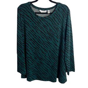 Susan Graver Size 2x Zebra Animal Print Blouse Top Green Black Soft Stretch